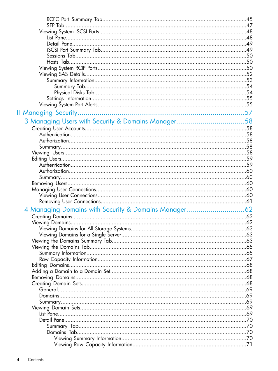 4 managing domains with security & domains manager | HP 3PAR Operating System Software User Manual | Page 4 / 524