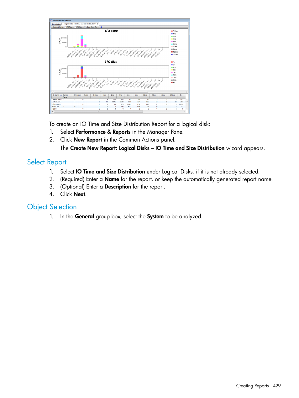 Select report, Object selection, Select report object selection | HP 3PAR Operating System Software User Manual | Page 429 / 524