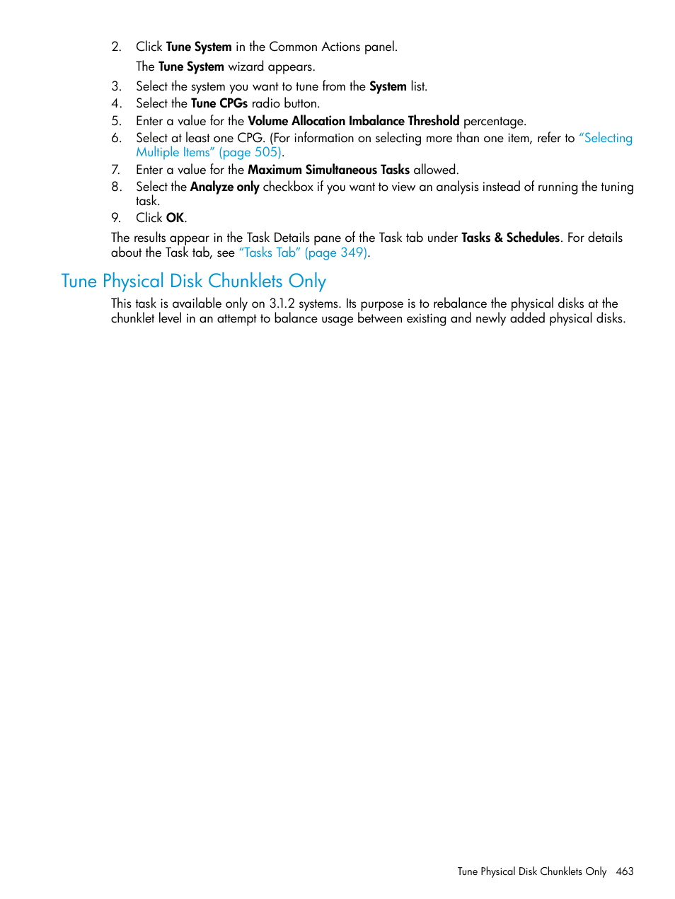 Tune physical disk chunklets only | HP 3PAR Operating System Software User Manual | Page 463 / 524