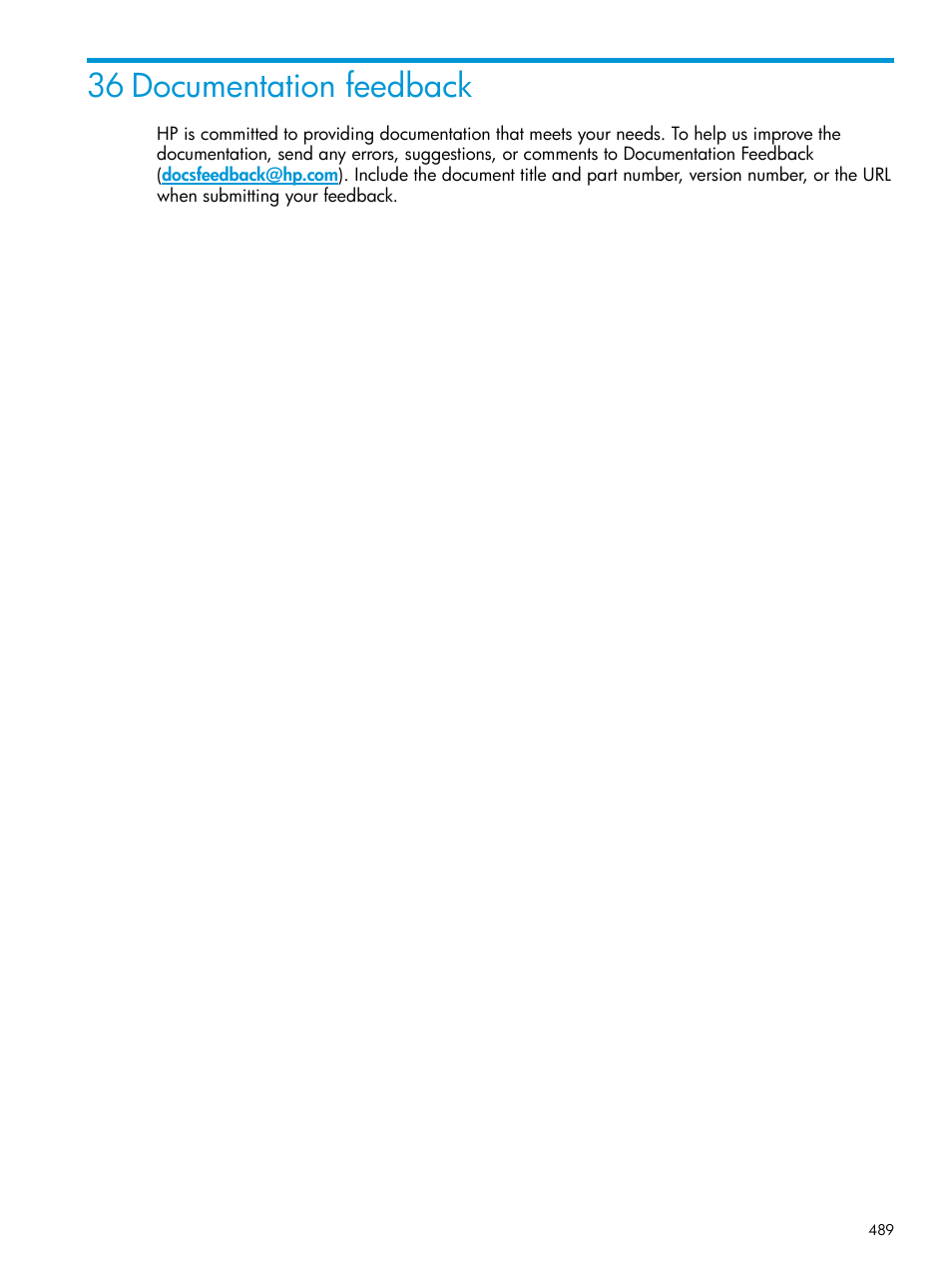 36 documentation feedback | HP 3PAR Operating System Software User Manual | Page 489 / 524