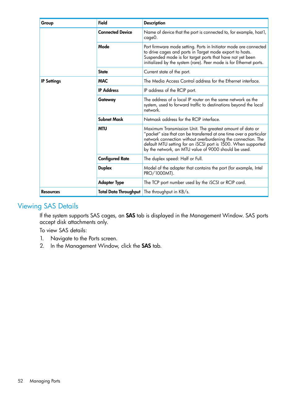 Viewing sas details | HP 3PAR Operating System Software User Manual | Page 52 / 524