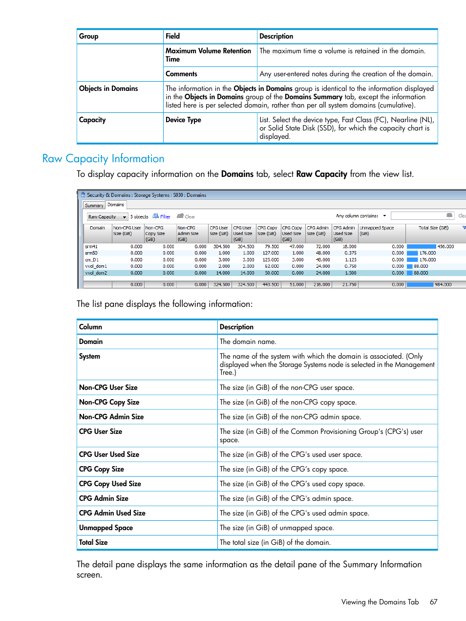 Raw capacity information | HP 3PAR Operating System Software User Manual | Page 67 / 524