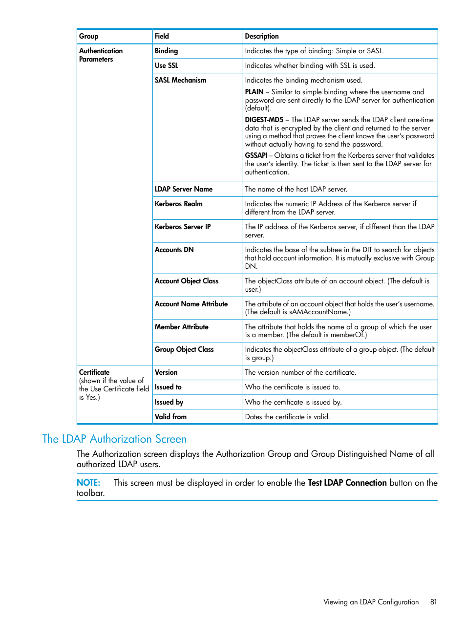 The ldap authorization screen | HP 3PAR Operating System Software User Manual | Page 81 / 524