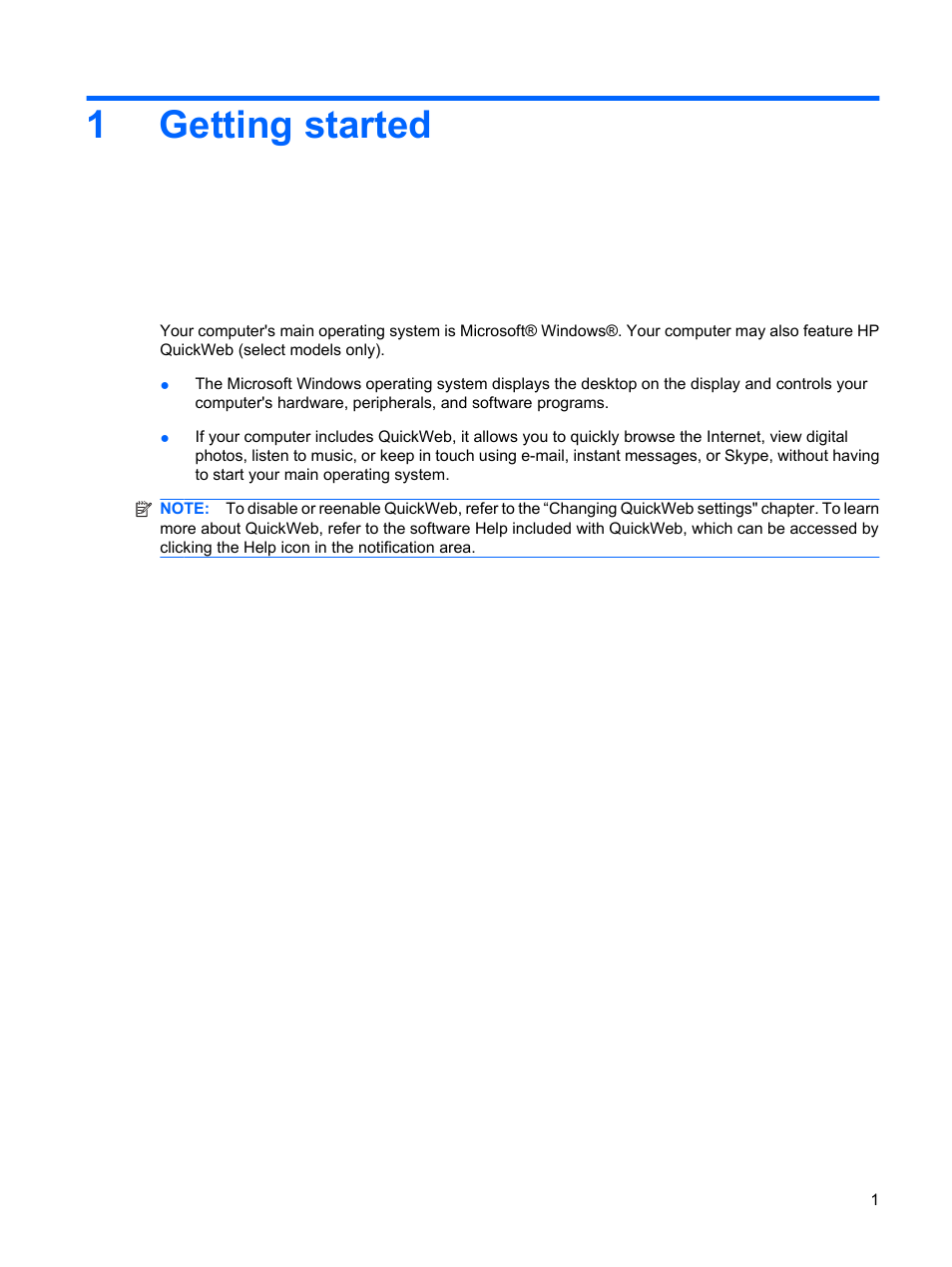 Getting started, 1 getting started, 1getting started | HP Pavilion dv6z-3200 CTO Select Edition Entertainment Notebook PC User Manual | Page 11 / 129