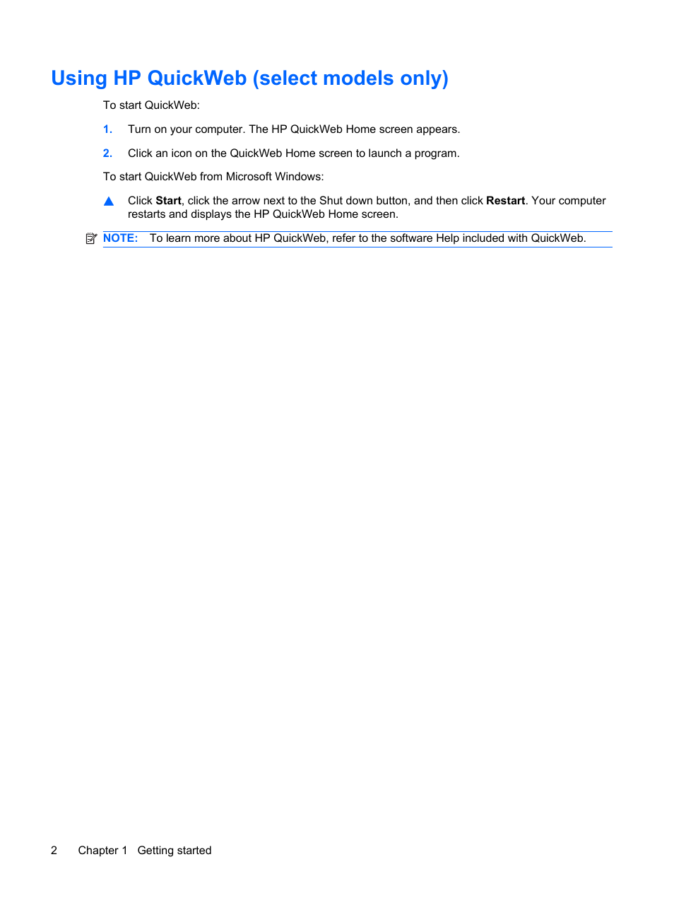 Using hp quickweb (select models only) | HP Pavilion dv6z-3200 CTO Select Edition Entertainment Notebook PC User Manual | Page 12 / 129