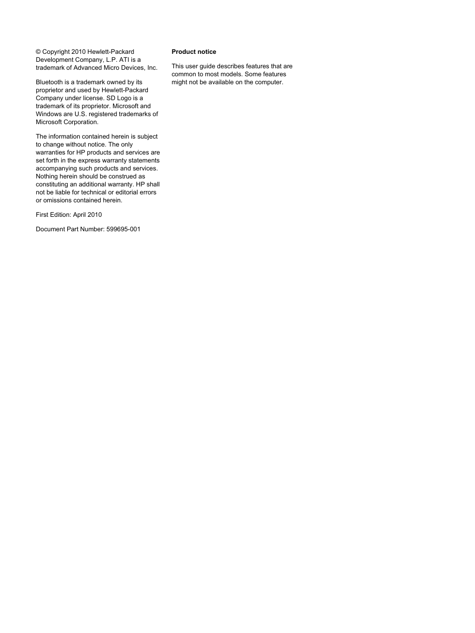 HP Pavilion dv6z-3200 CTO Select Edition Entertainment Notebook PC User Manual | Page 2 / 129