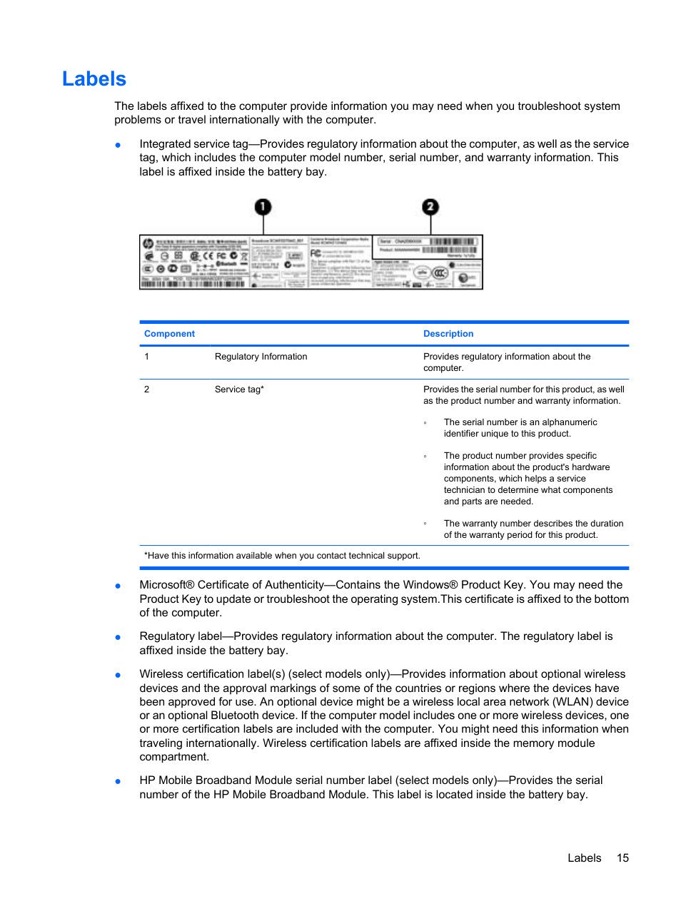 Labels | HP Pavilion dv6z-3200 CTO Select Edition Entertainment Notebook PC User Manual | Page 25 / 129