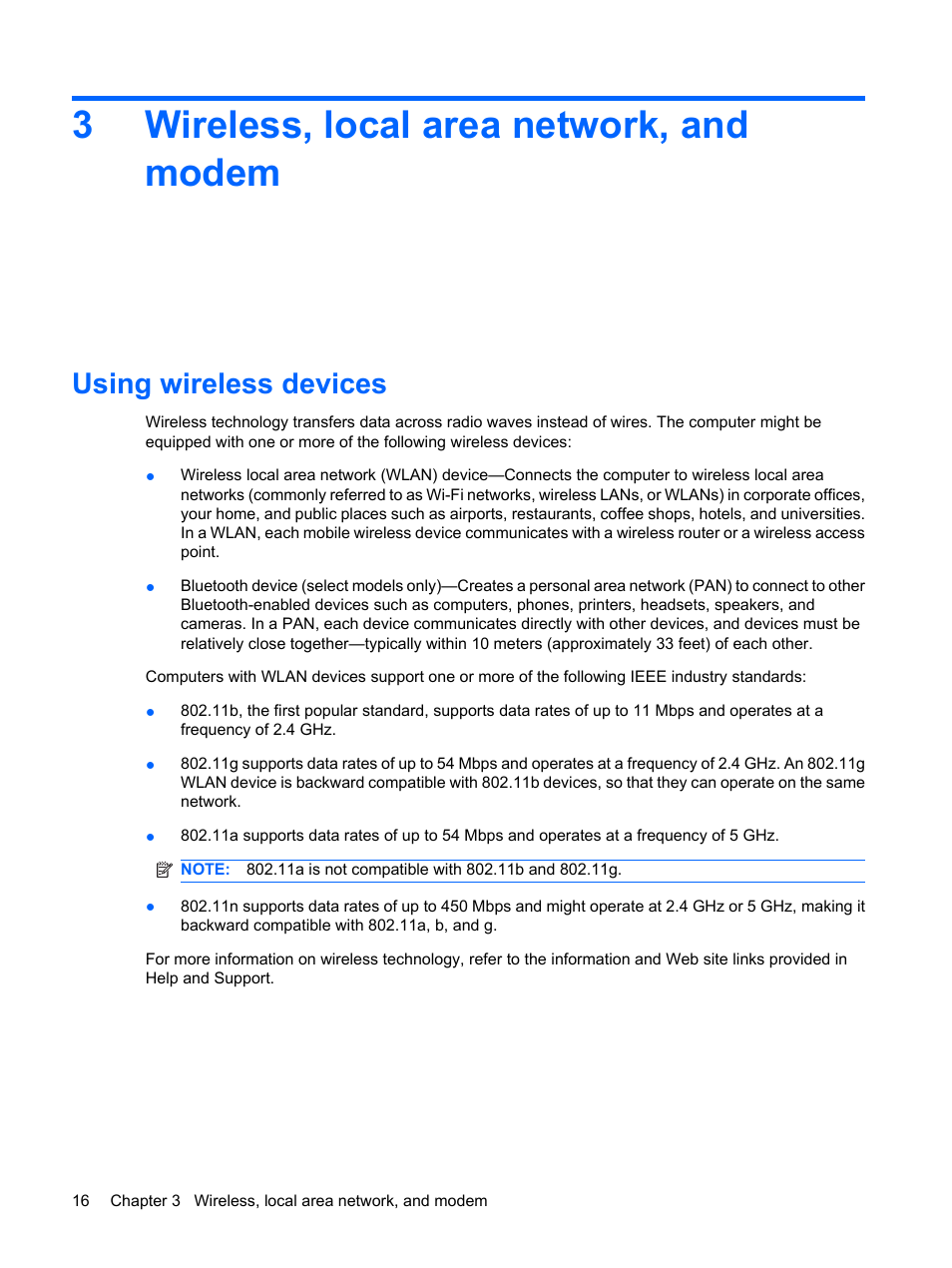 Wireless, local area network, and modem, Using wireless devices, 3 wireless, local area network, and modem | 3wireless, local area network, and modem | HP Pavilion dv6z-3200 CTO Select Edition Entertainment Notebook PC User Manual | Page 26 / 129