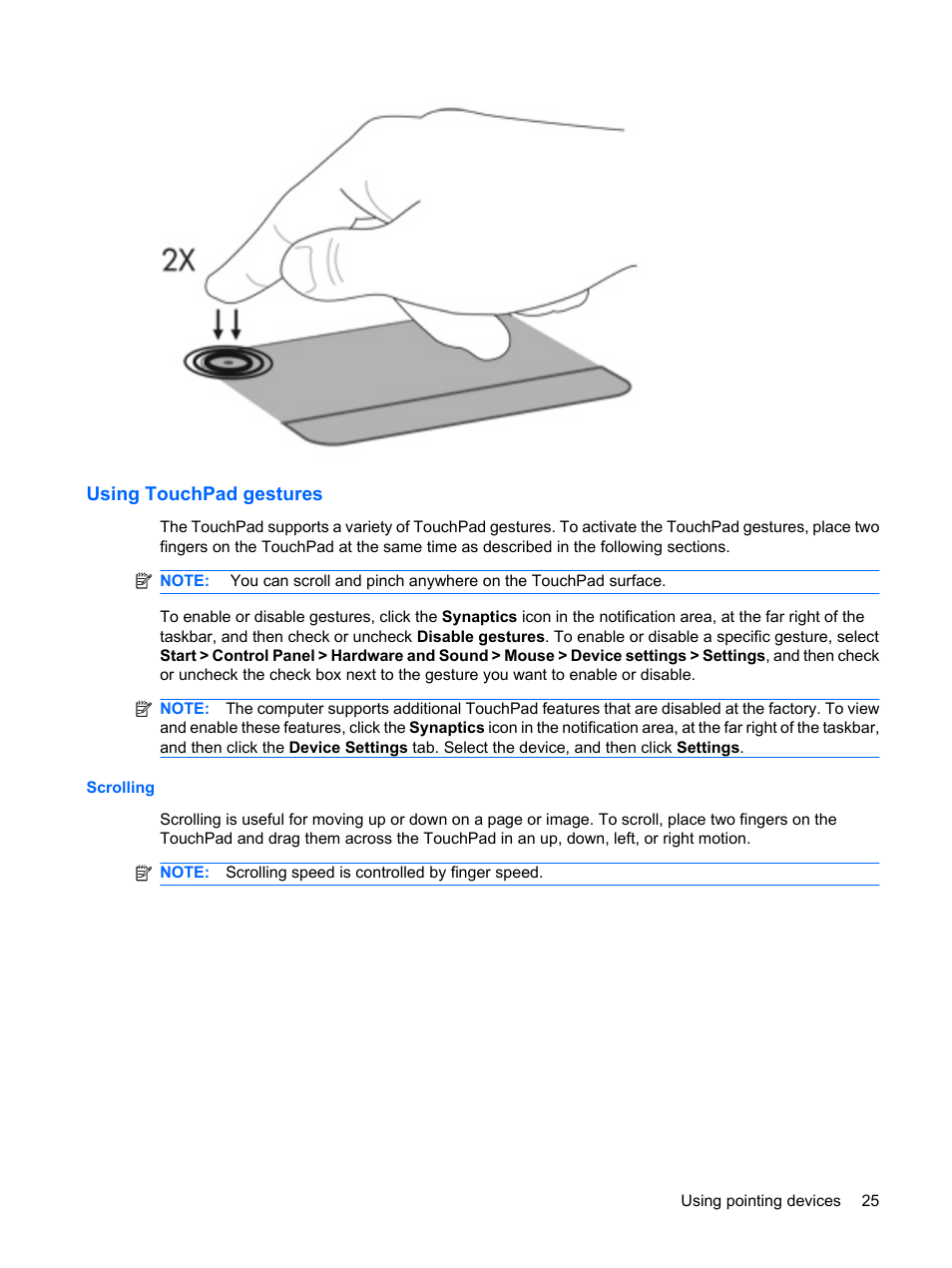 Using touchpad gestures, Scrolling | HP Pavilion dv6z-3200 CTO Select Edition Entertainment Notebook PC User Manual | Page 35 / 129