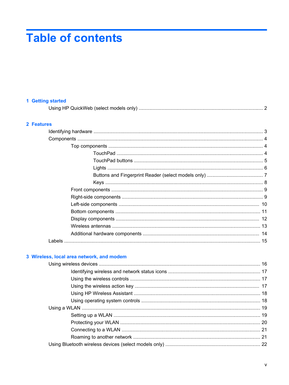 HP Pavilion dv6z-3200 CTO Select Edition Entertainment Notebook PC User Manual | Page 5 / 129