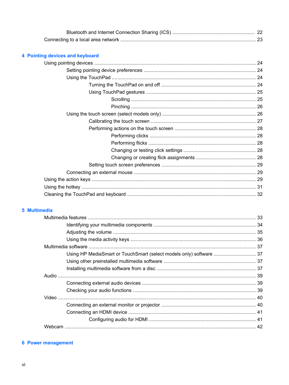 HP Pavilion dv6z-3200 CTO Select Edition Entertainment Notebook PC User Manual | Page 6 / 129