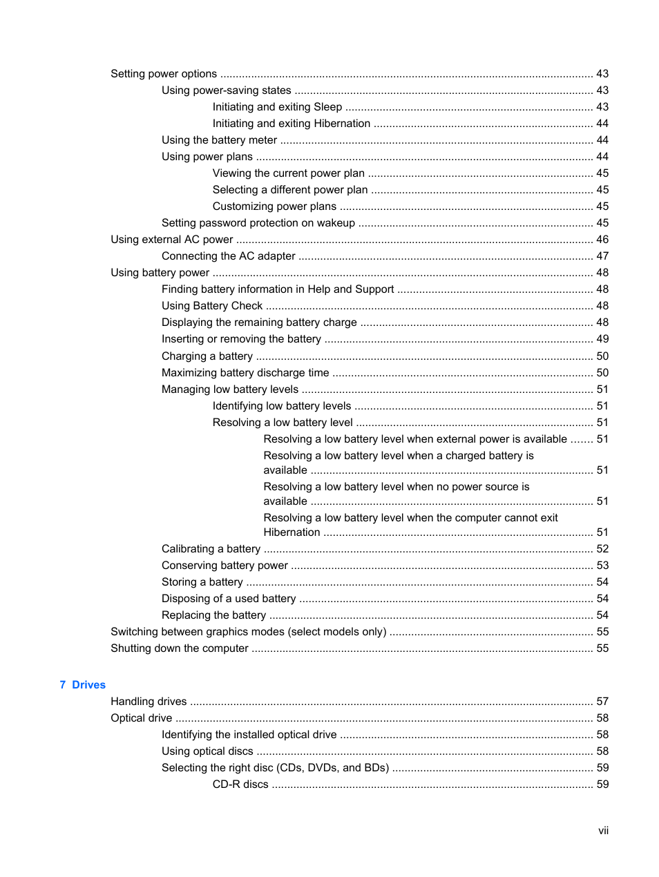 HP Pavilion dv6z-3200 CTO Select Edition Entertainment Notebook PC User Manual | Page 7 / 129