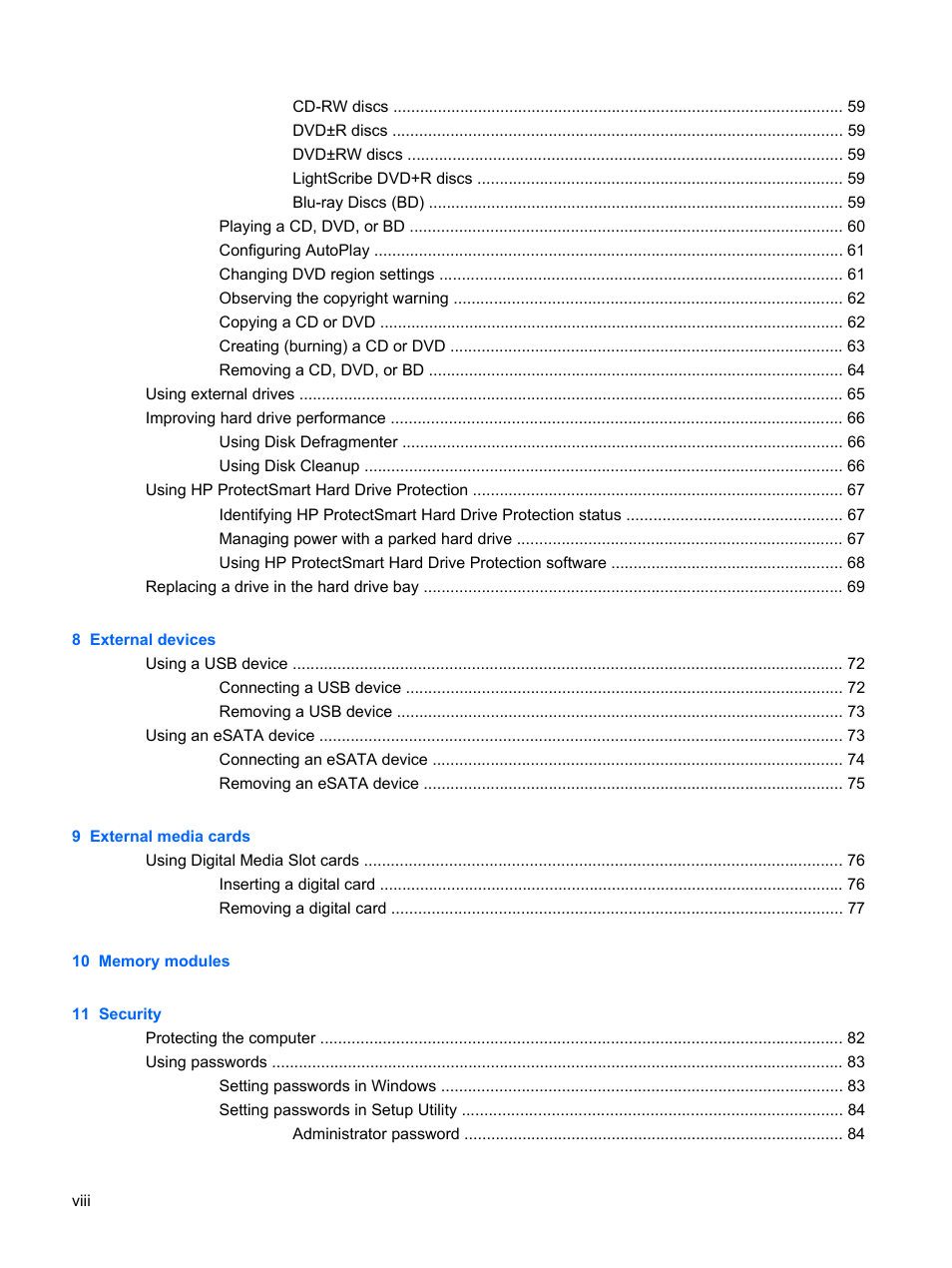 HP Pavilion dv6z-3200 CTO Select Edition Entertainment Notebook PC User Manual | Page 8 / 129