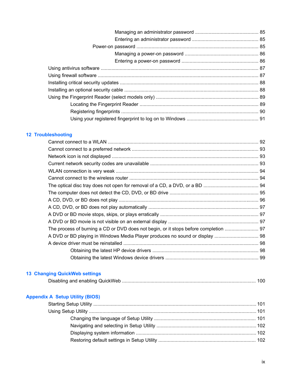 HP Pavilion dv6z-3200 CTO Select Edition Entertainment Notebook PC User Manual | Page 9 / 129