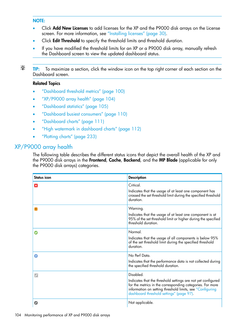 Xp/p9000 array health | HP XP Performance Advisor Software User Manual | Page 104 / 416