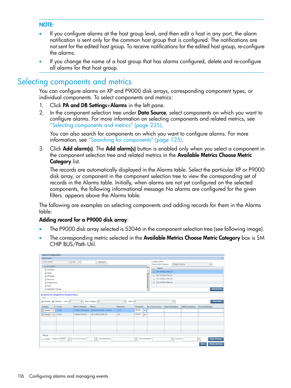 Selecting components and metrics, Adding or removing metric | HP XP Performance Advisor Software User Manual | Page 116 / 416