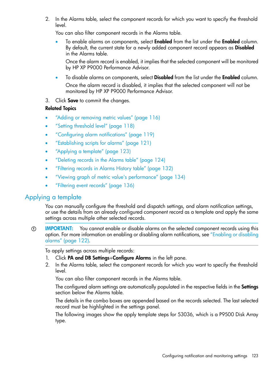 Applying a template | HP XP Performance Advisor Software User Manual | Page 123 / 416