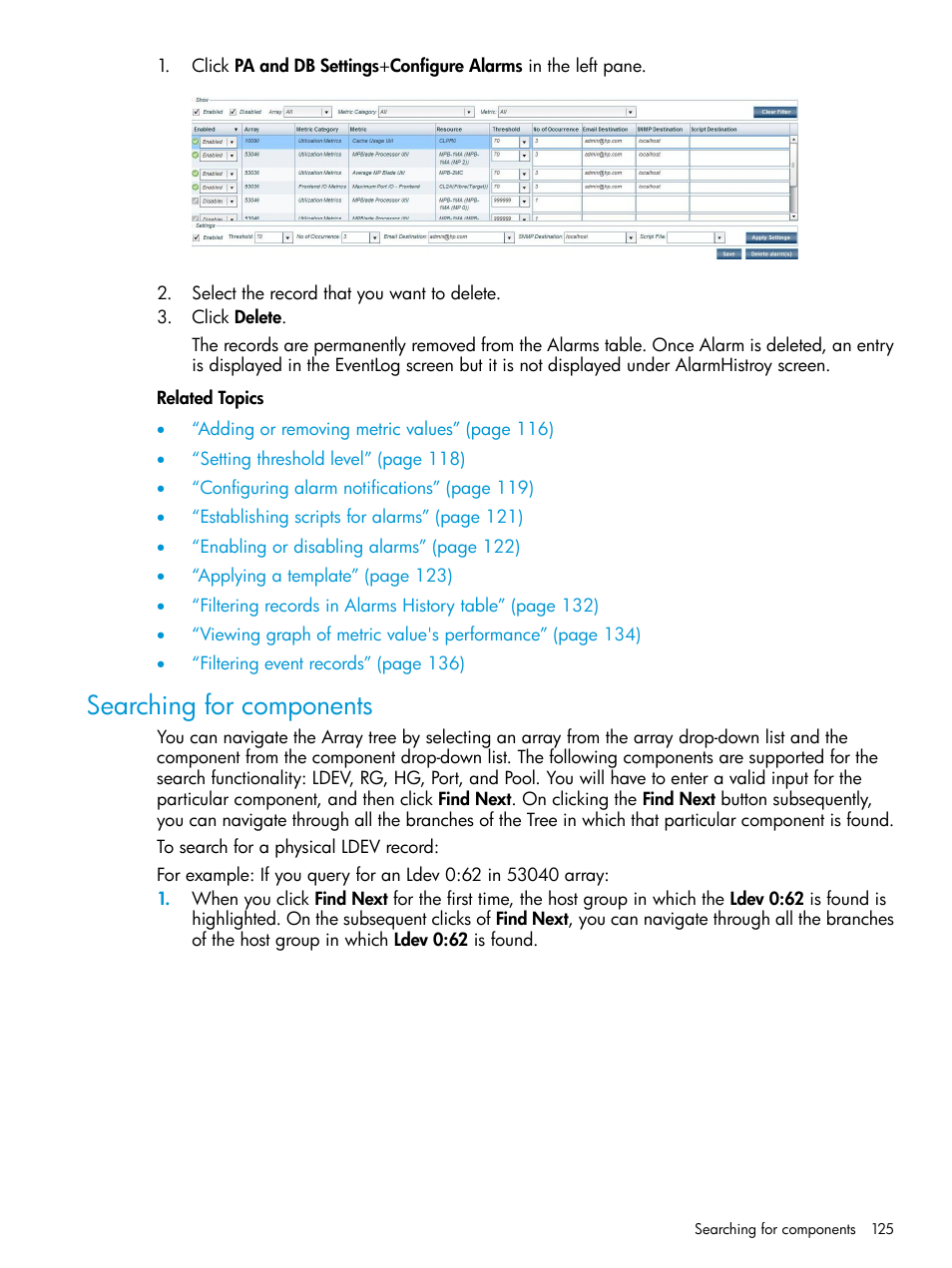 Searching for components | HP XP Performance Advisor Software User Manual | Page 125 / 416