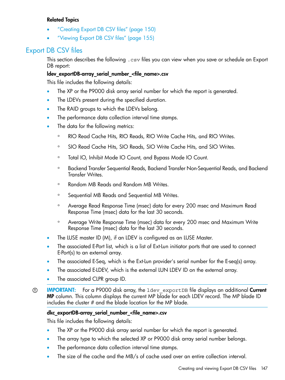 Export db csv files | HP XP Performance Advisor Software User Manual | Page 147 / 416