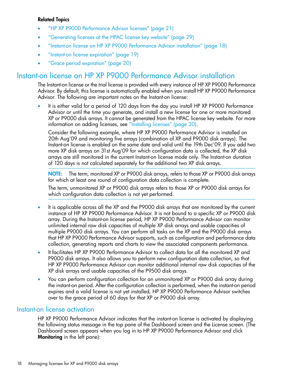 Instant-on license activation | HP XP Performance Advisor Software User Manual | Page 18 / 416
