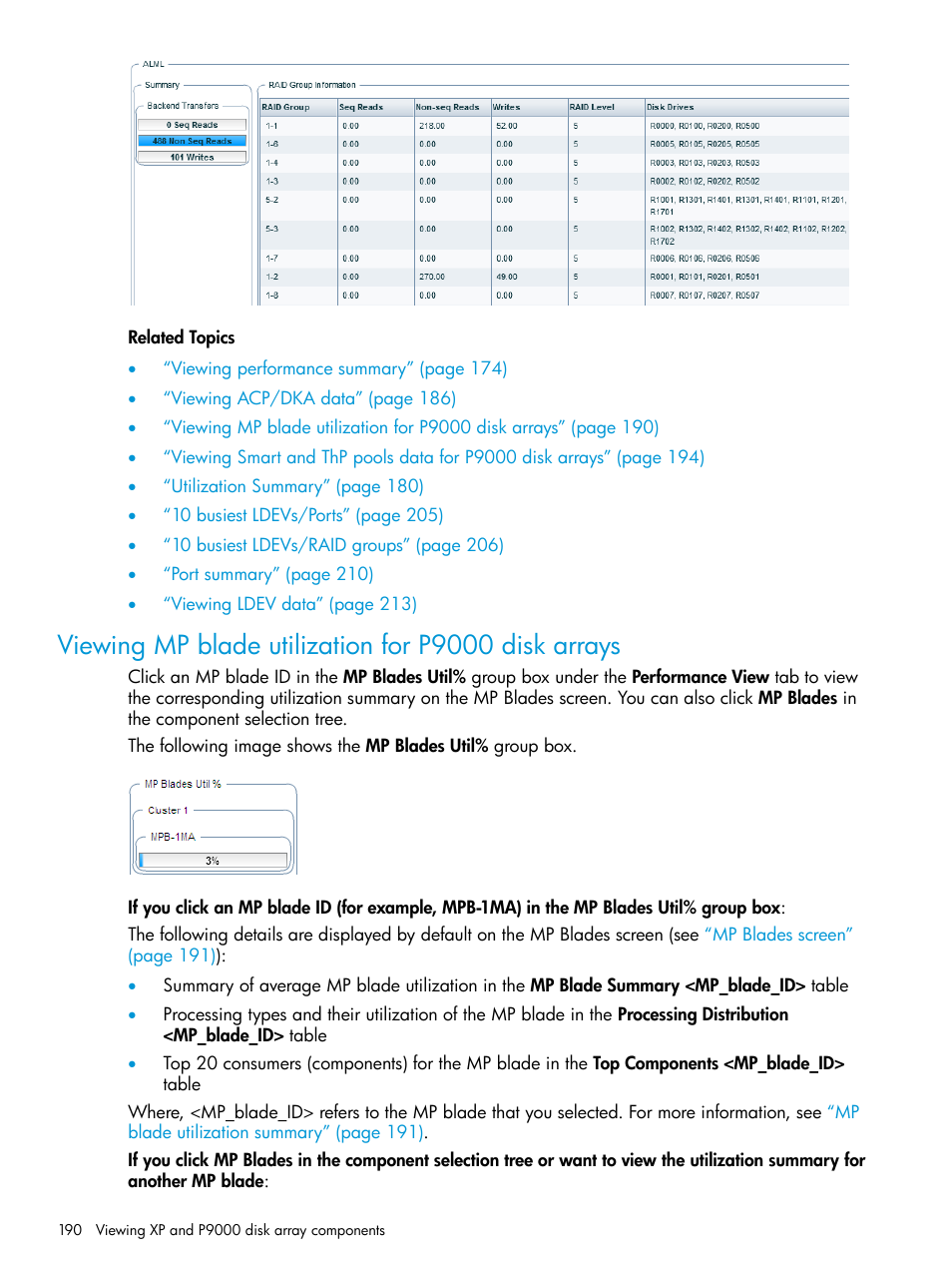 Viewing mp blade utilization for p9000 disk arrays | HP XP Performance Advisor Software User Manual | Page 190 / 416
