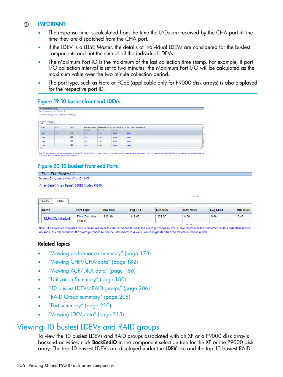 Viewing 10 busiest ldevs and raid groups, 10 busiest ldevs/raid | HP XP Performance Advisor Software User Manual | Page 206 / 416