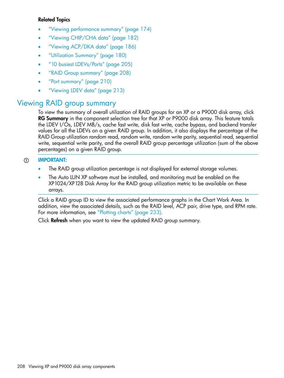 Viewing raid group summary | HP XP Performance Advisor Software User Manual | Page 208 / 416