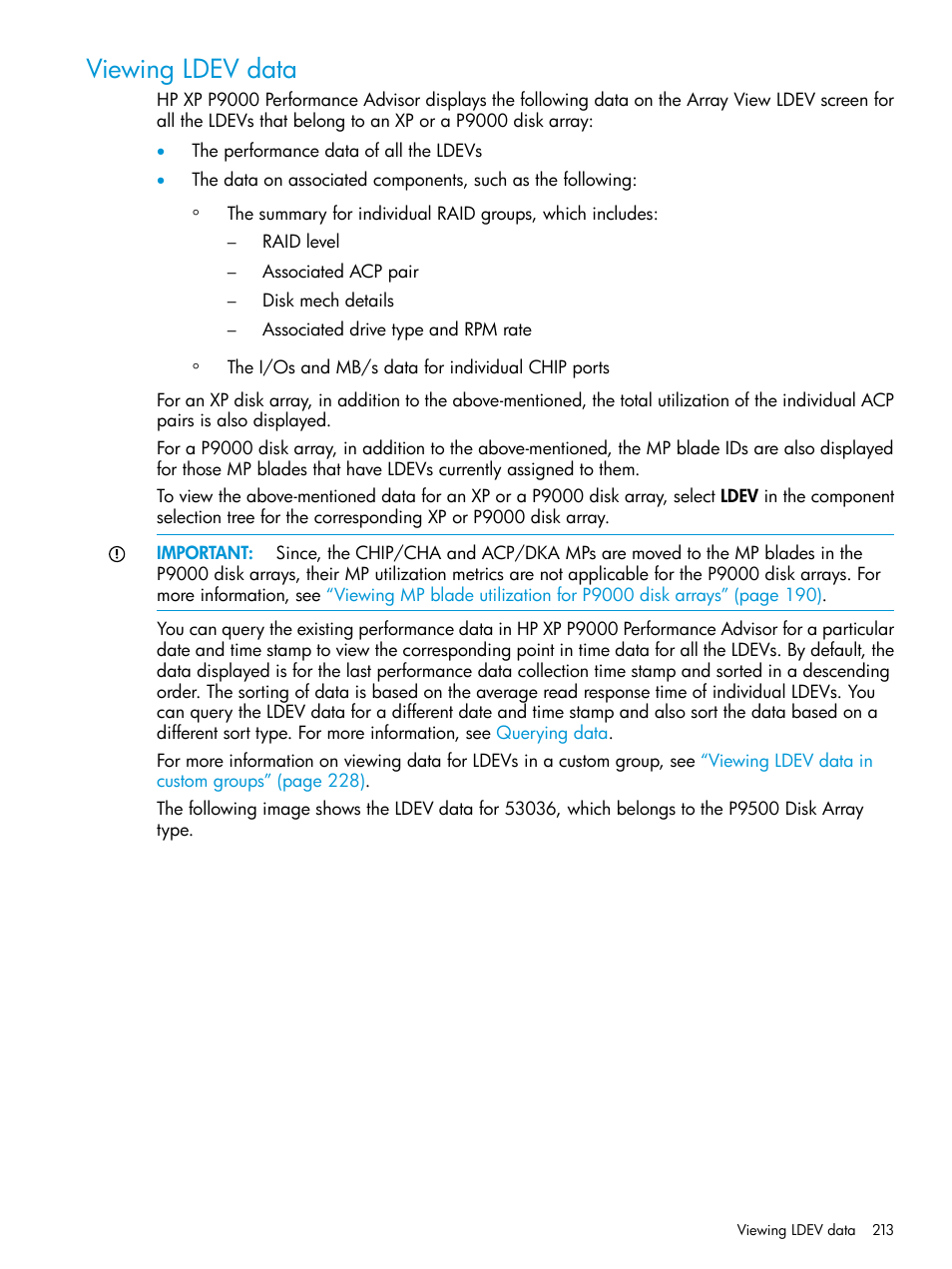 Viewing ldev data | HP XP Performance Advisor Software User Manual | Page 213 / 416