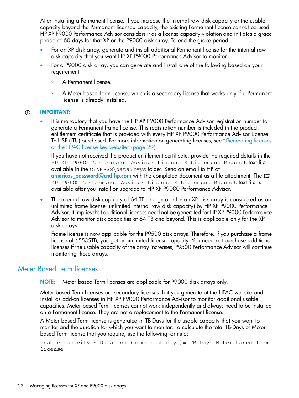 Meter based term licenses | HP XP Performance Advisor Software User Manual | Page 22 / 416
