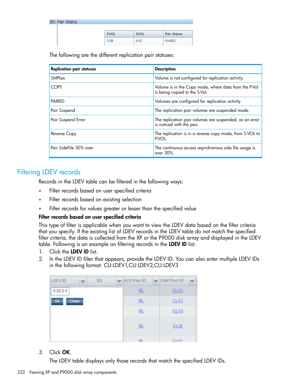 Filtering ldev records | HP XP Performance Advisor Software User Manual | Page 222 / 416