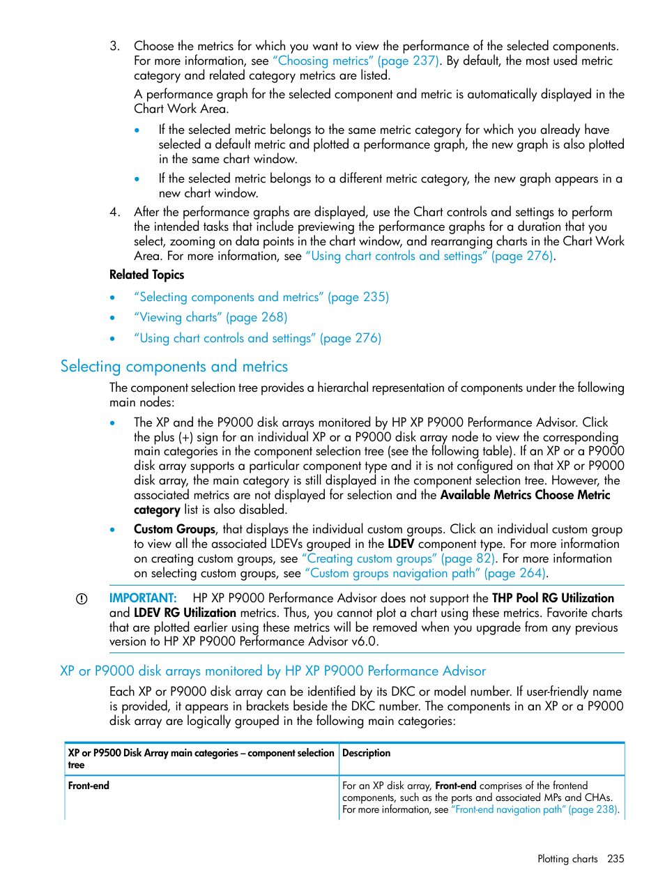 Selecting components and metrics | HP XP Performance Advisor Software User Manual | Page 235 / 416