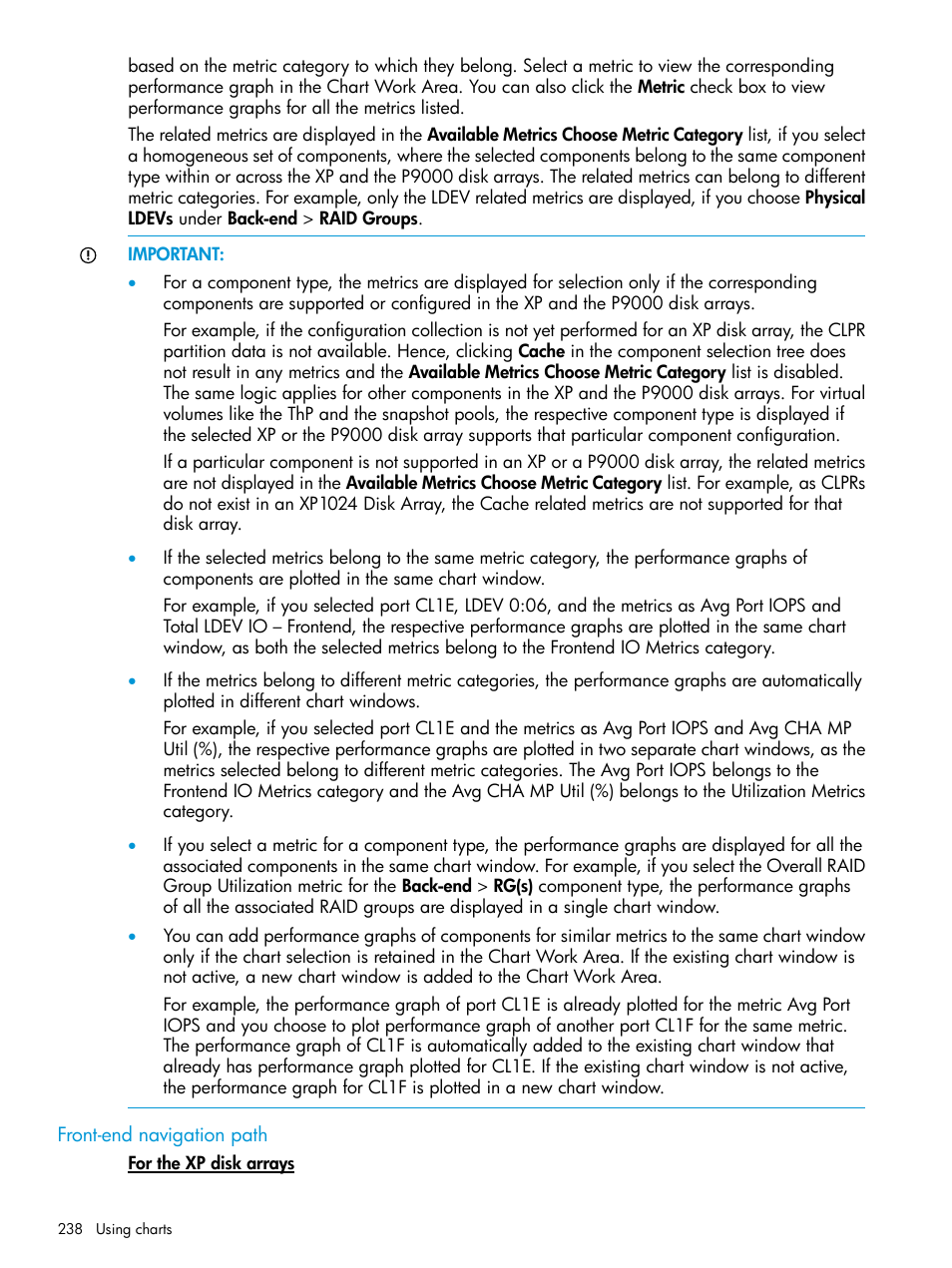 Front-end navigation path | HP XP Performance Advisor Software User Manual | Page 238 / 416