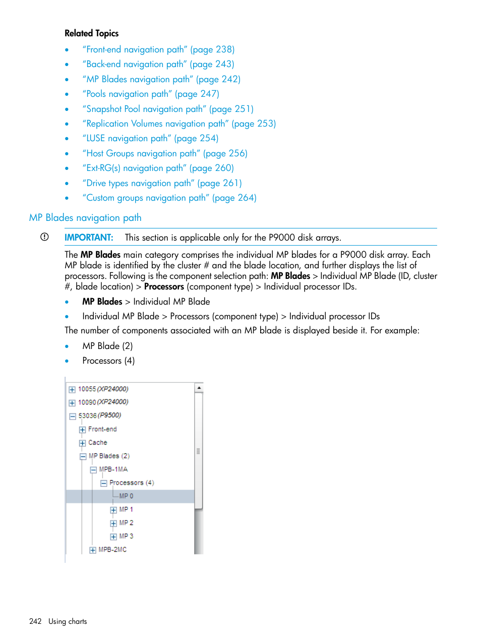 Mp blades navigation path | HP XP Performance Advisor Software User Manual | Page 242 / 416