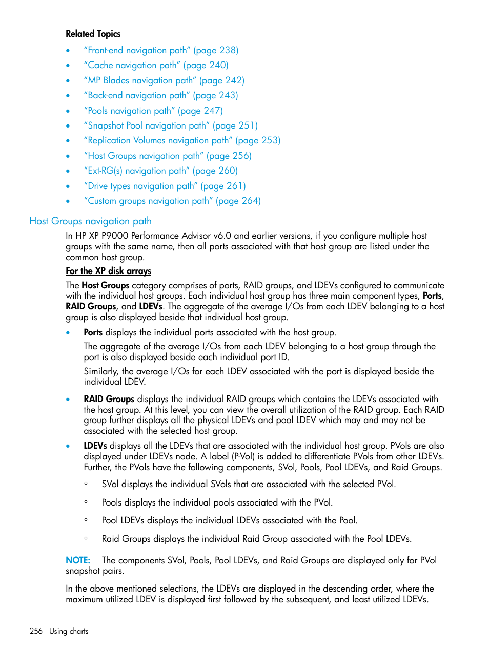 Host groups navigation path | HP XP Performance Advisor Software User Manual | Page 256 / 416