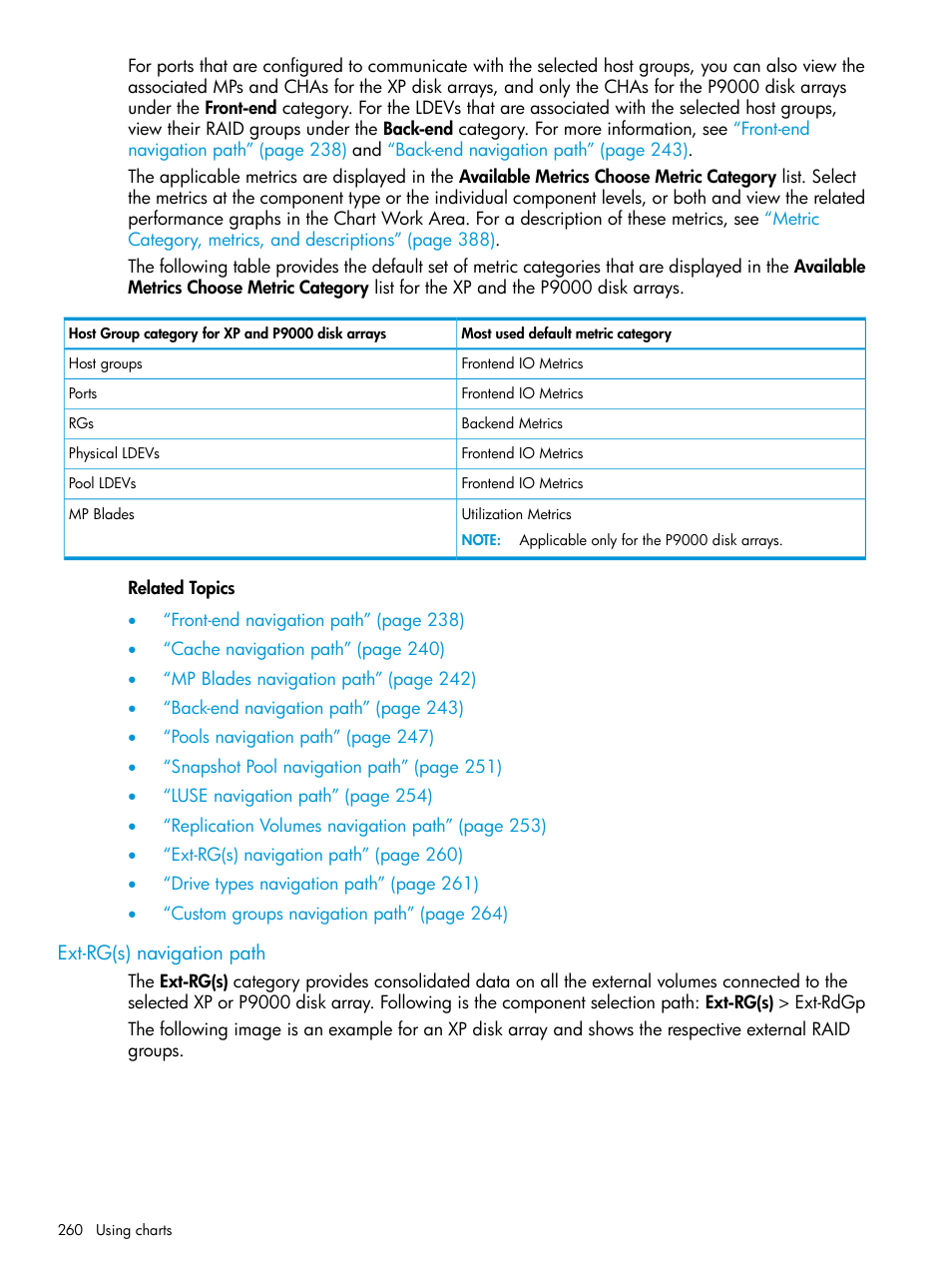 Ext-rg(s) navigation path, Ext-rg(s) | HP XP Performance Advisor Software User Manual | Page 260 / 416