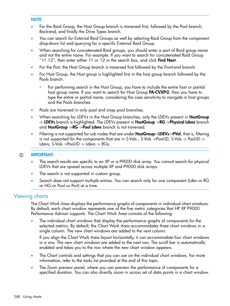 Viewing charts | HP XP Performance Advisor Software User Manual | Page 268 / 416