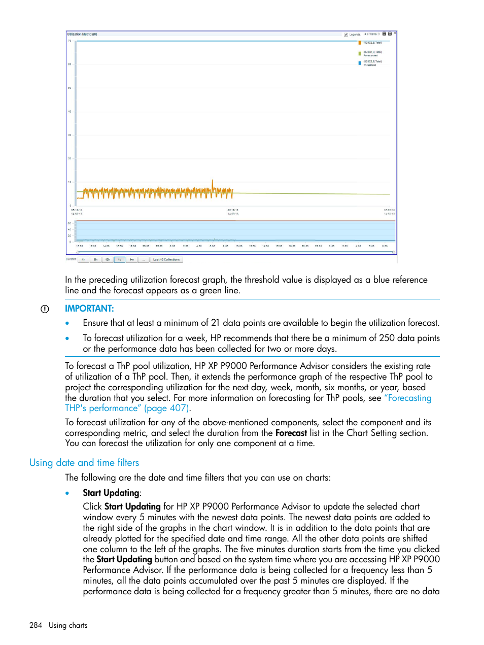 Using date and time filters | HP XP Performance Advisor Software User Manual | Page 284 / 416