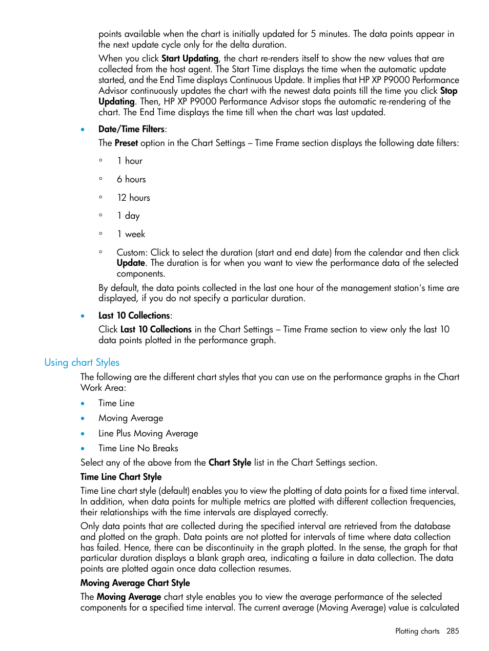 Using chart styles | HP XP Performance Advisor Software User Manual | Page 285 / 416