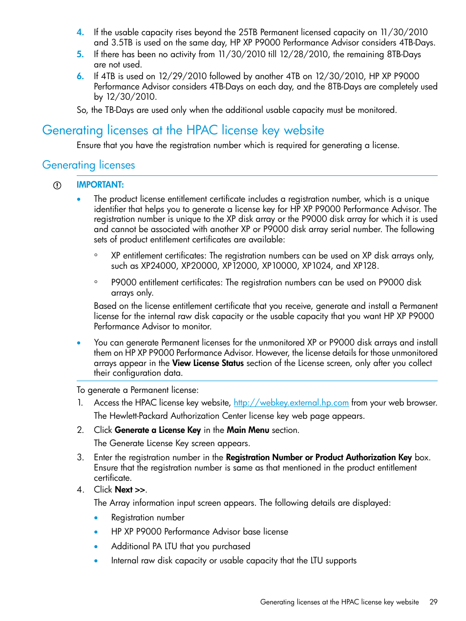 Generating licenses | HP XP Performance Advisor Software User Manual | Page 29 / 416