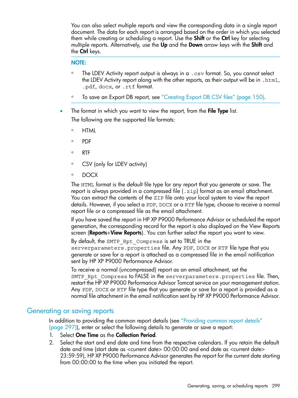 Generating or saving reports | HP XP Performance Advisor Software User Manual | Page 299 / 416