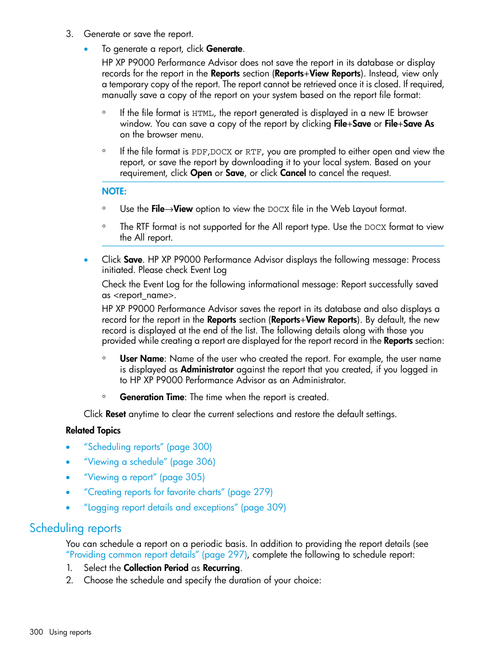 Scheduling reports | HP XP Performance Advisor Software User Manual | Page 300 / 416