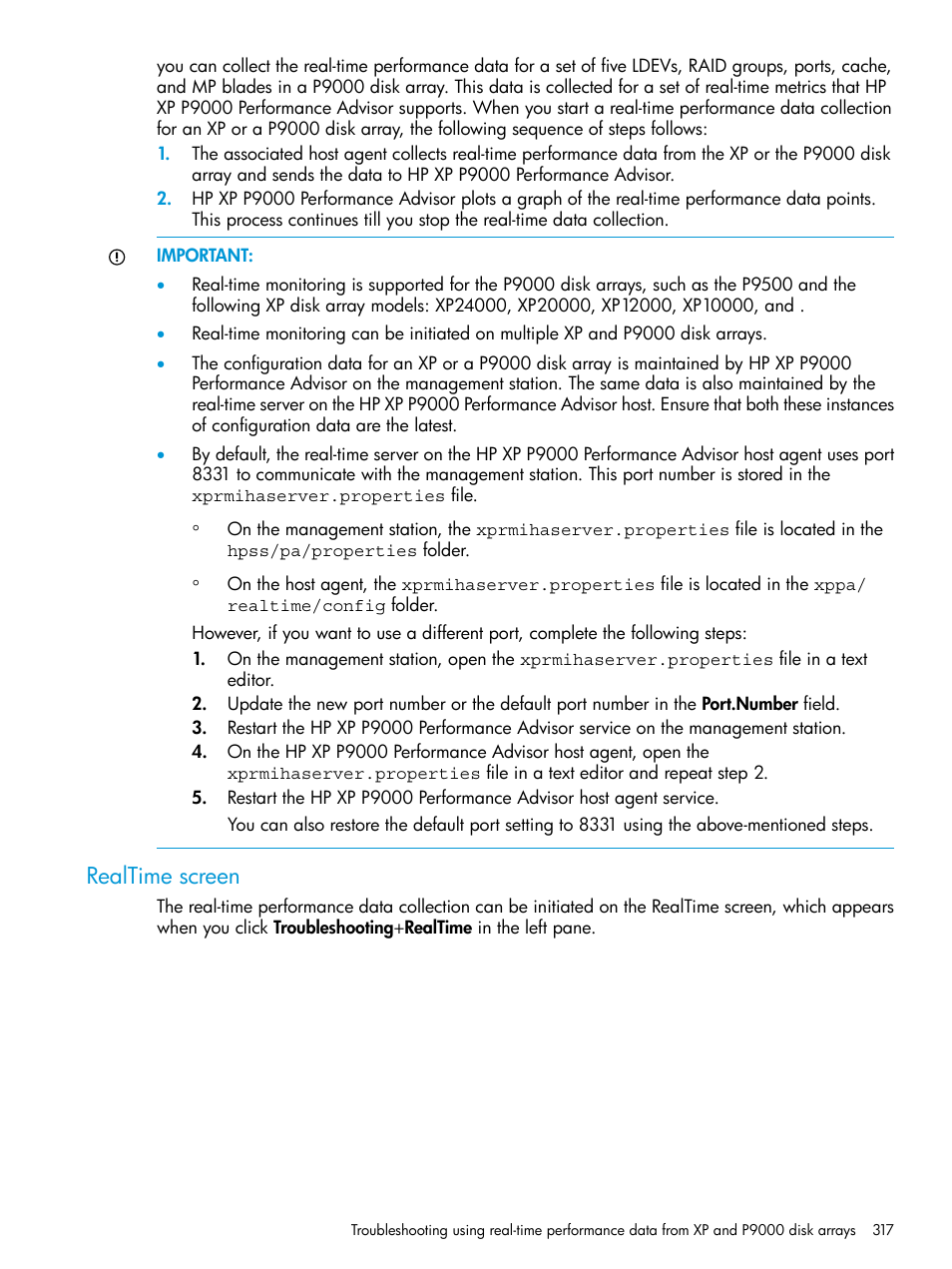 Realtime screen | HP XP Performance Advisor Software User Manual | Page 317 / 416