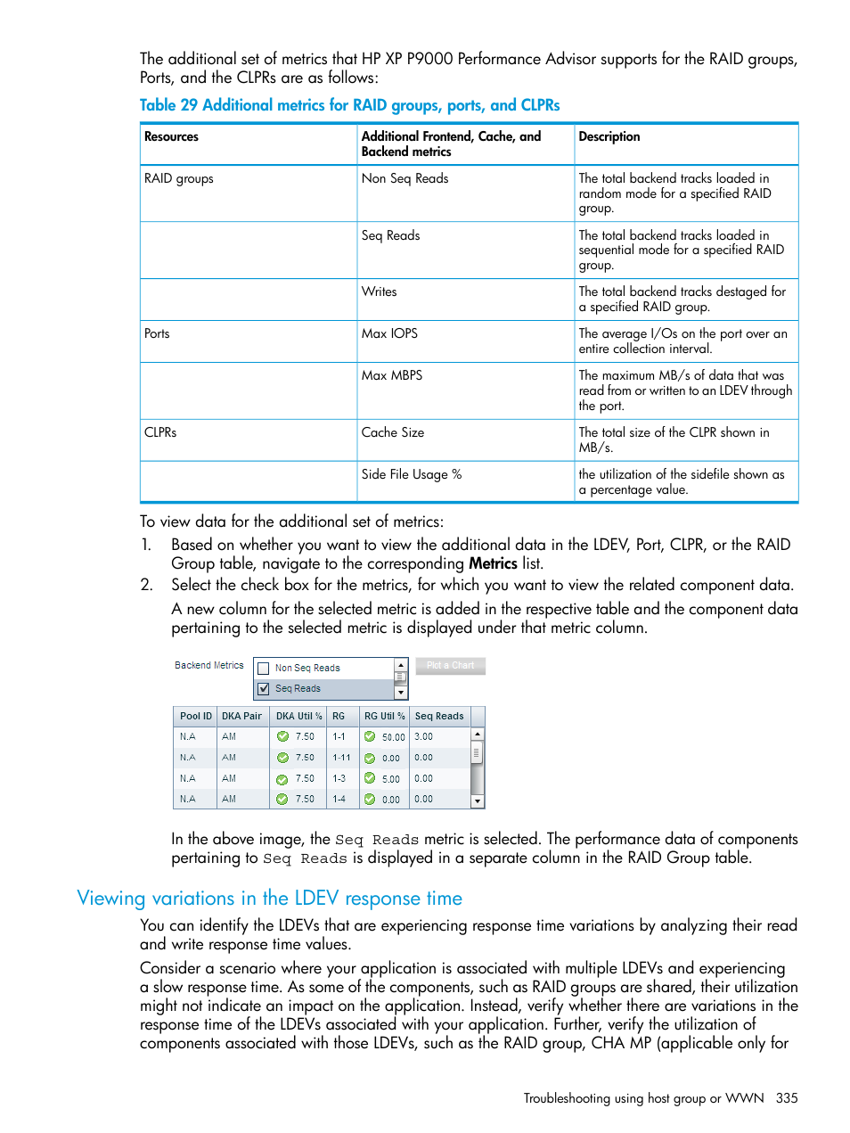 Viewing variations in the ldev response time | HP XP Performance Advisor Software User Manual | Page 335 / 416