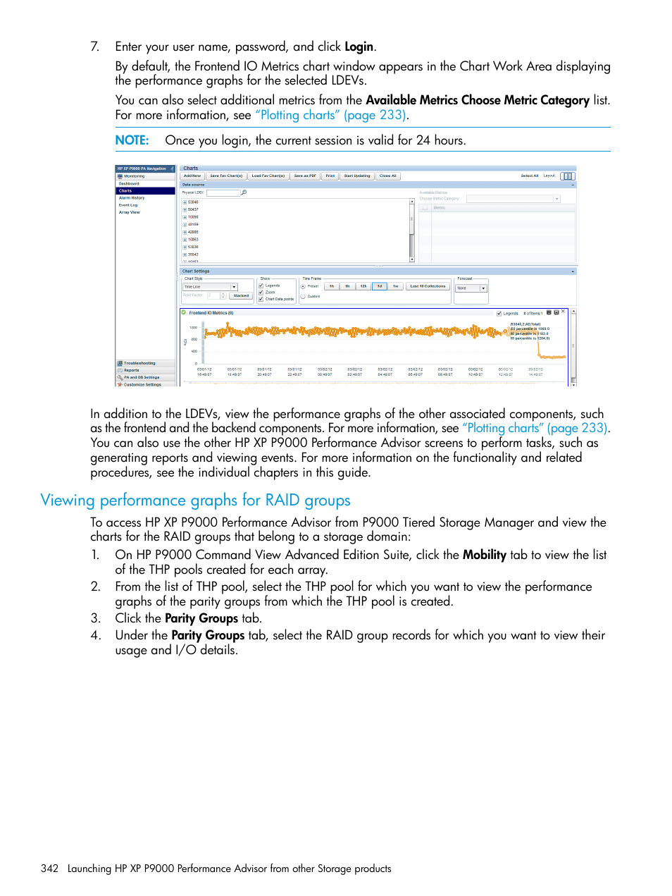Viewing performance graphs for raid groups | HP XP Performance Advisor Software User Manual | Page 342 / 416