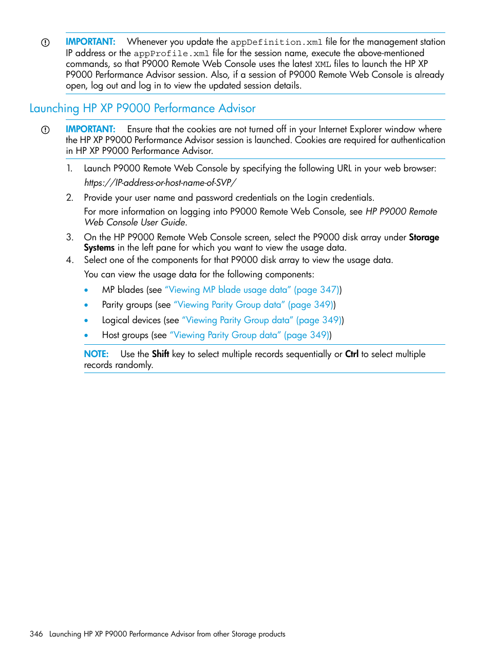 Launching hp xp p9000 performance advisor | HP XP Performance Advisor Software User Manual | Page 346 / 416