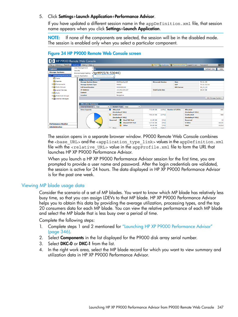 Viewing mp blade usage data | HP XP Performance Advisor Software User Manual | Page 347 / 416