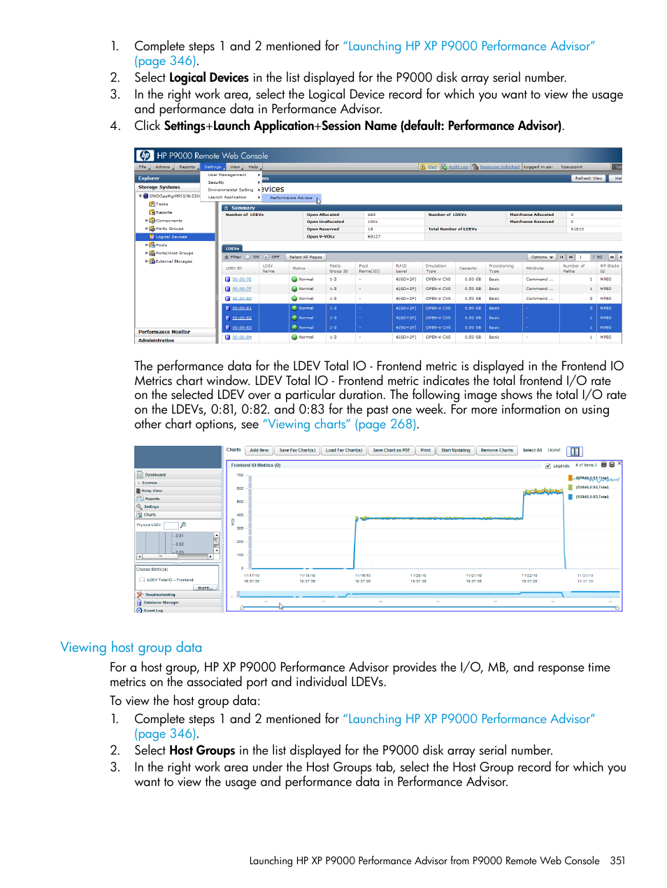 Viewing host group data | HP XP Performance Advisor Software User Manual | Page 351 / 416