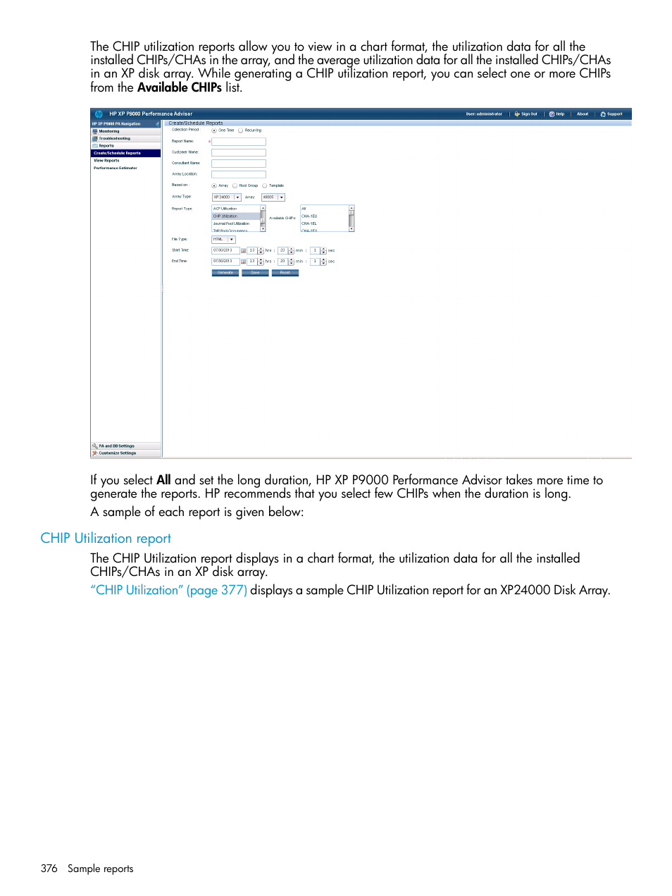 Chip utilization report | HP XP Performance Advisor Software User Manual | Page 376 / 416