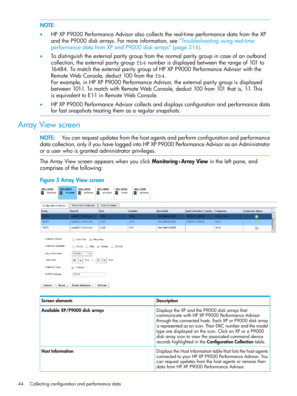 Array view screen | HP XP Performance Advisor Software User Manual | Page 44 / 416