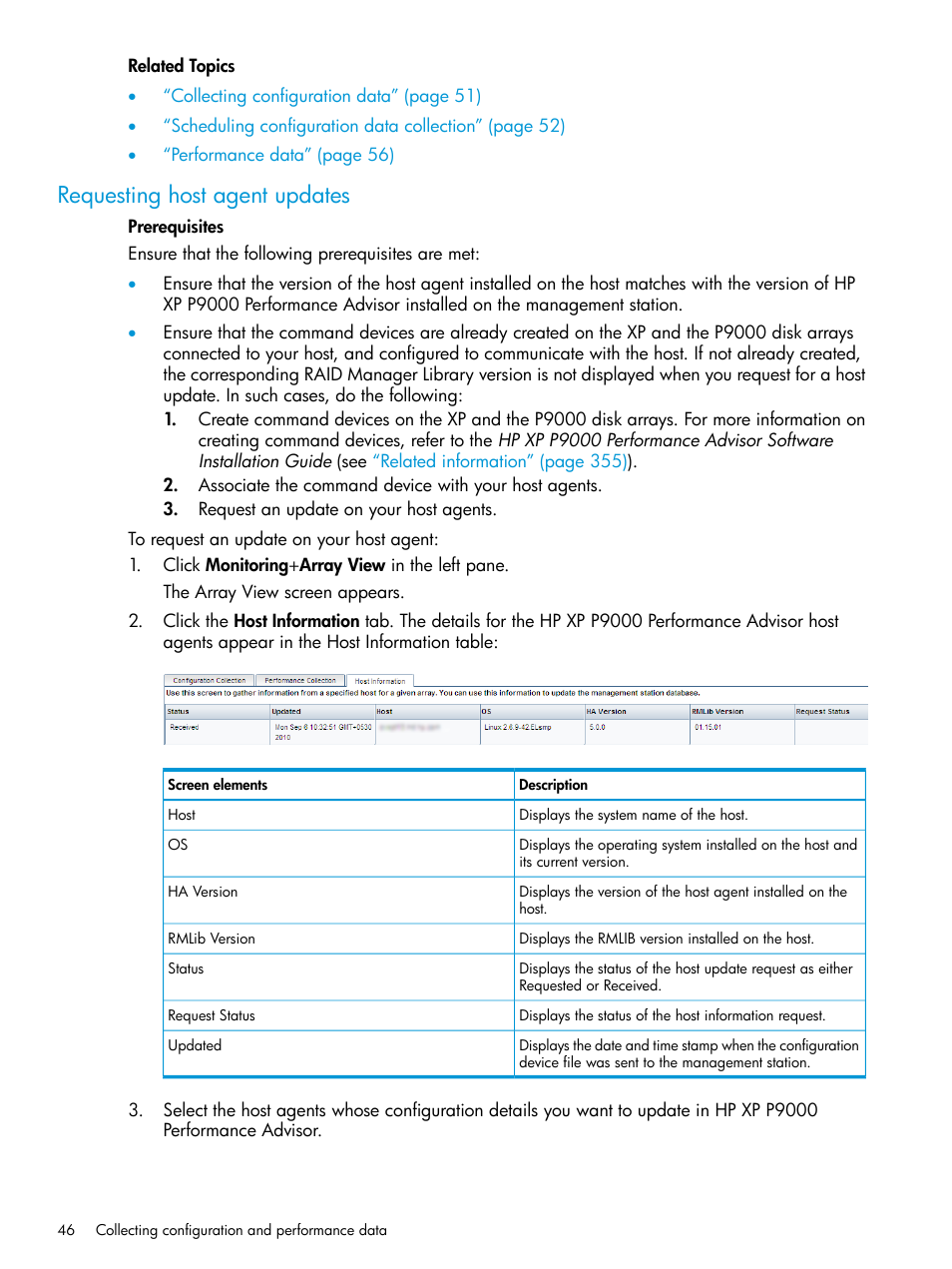 Requesting host agent updates | HP XP Performance Advisor Software User Manual | Page 46 / 416